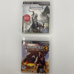 Sony Assassin's Creed III & Uncharted 3 PS3 Game Lot Blue Action Adventure